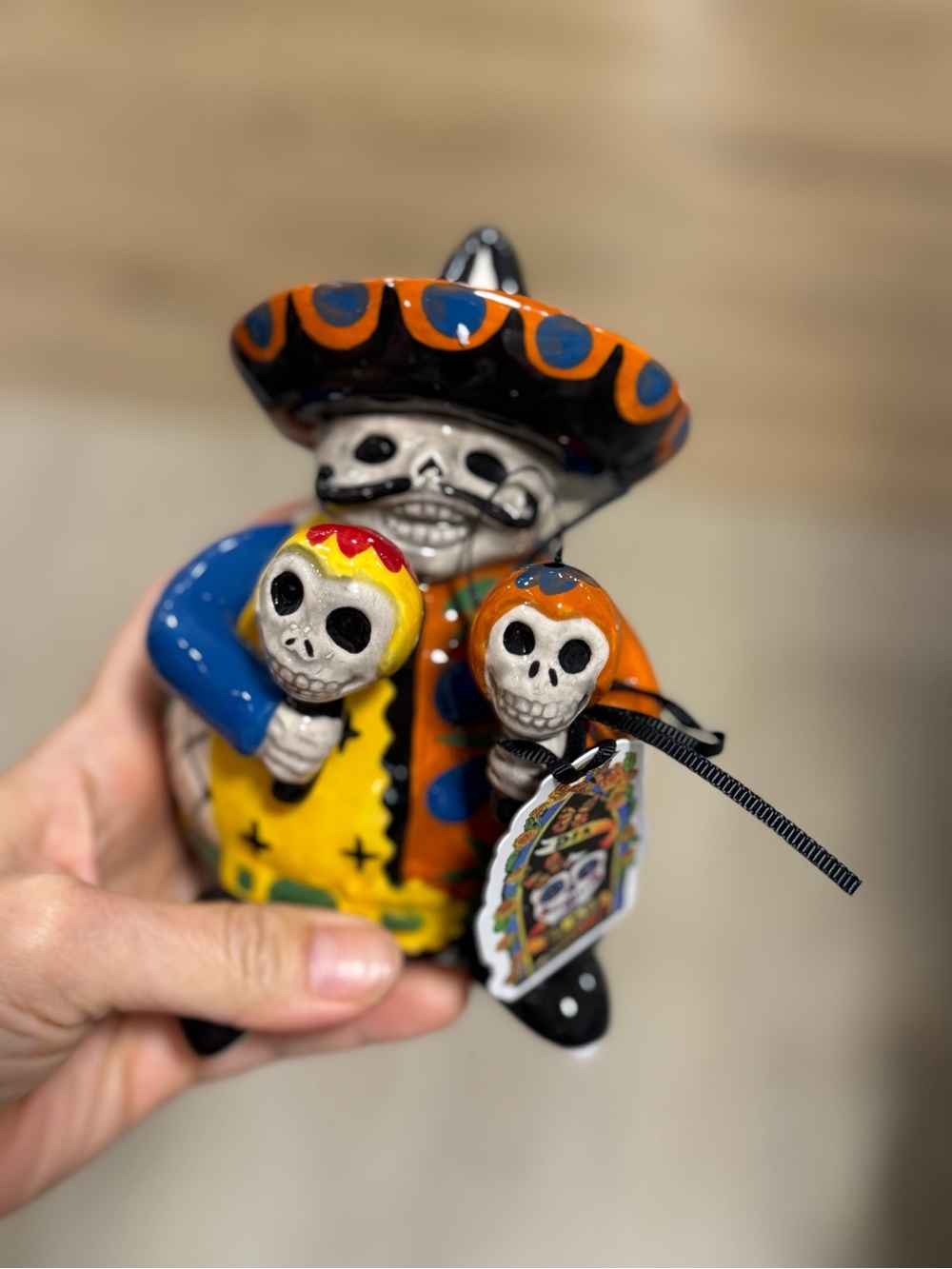 blue sky Orange & Blue Day of the Dead Skeleton Figurine -